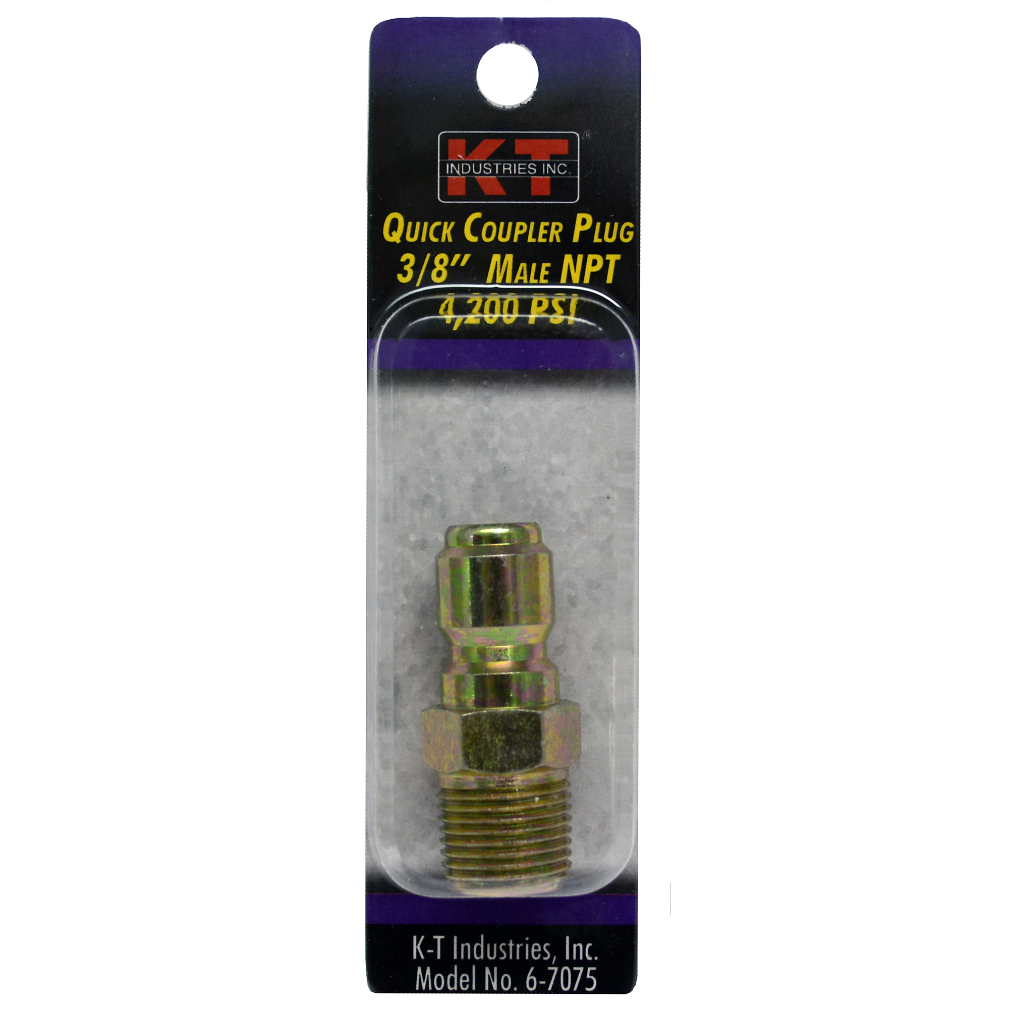 K-T Industries Quick Coupler Plug — 3/8in. Male NPT, 4200 PSI, Plated Steel, Model# 6-7075